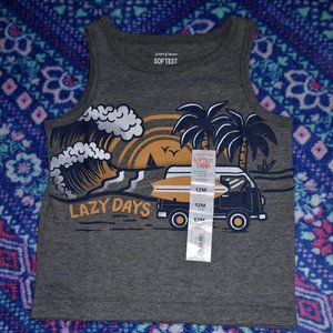 JUMPING BEANS baby boy graphic tank top shirt, LAZY DAYS, 12 month,  K-345